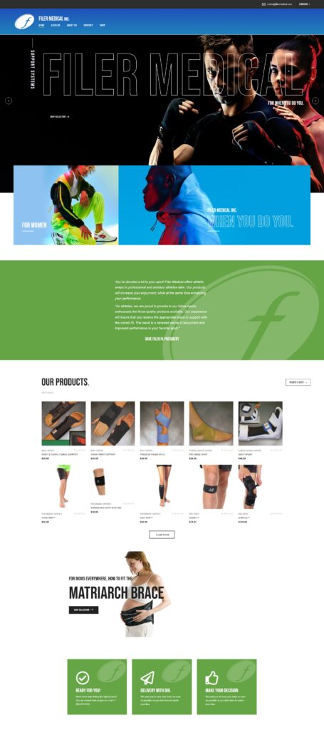 Filer Medical redesigned homepage with navigation above the hero